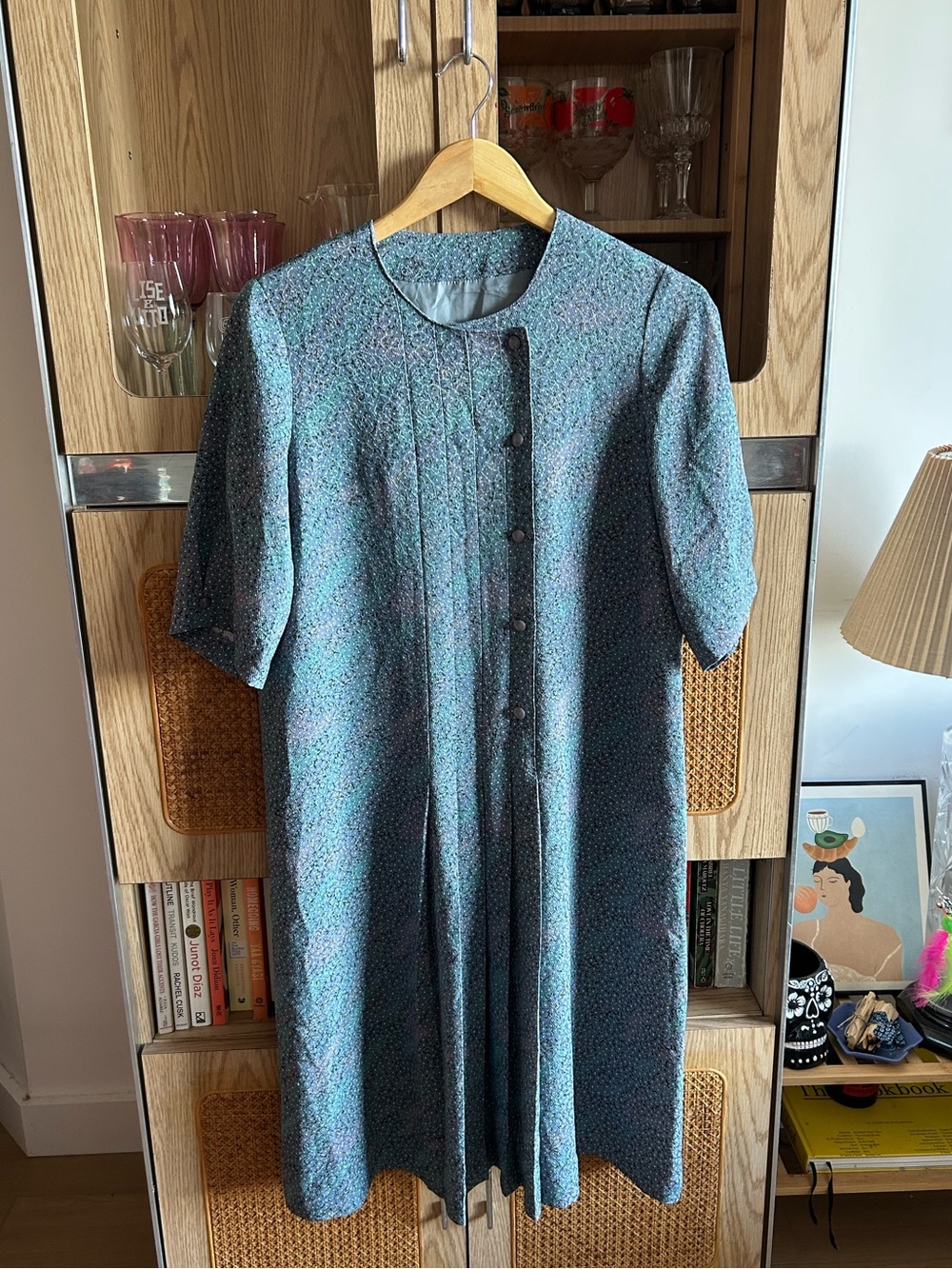 Vintage Style Blue Ditsy Floral Button Front Midi Dress Cottagecore